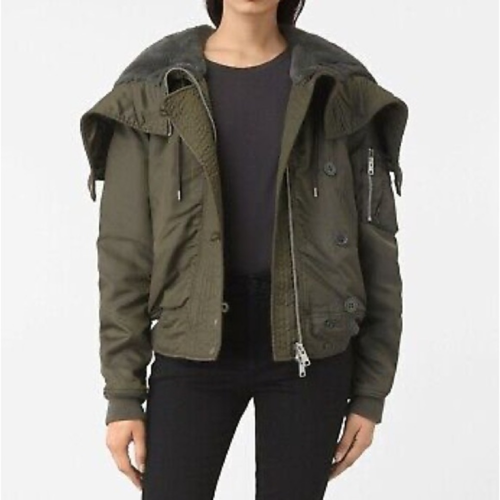 ALLSAINTS Otis green hooded Bomber jacket